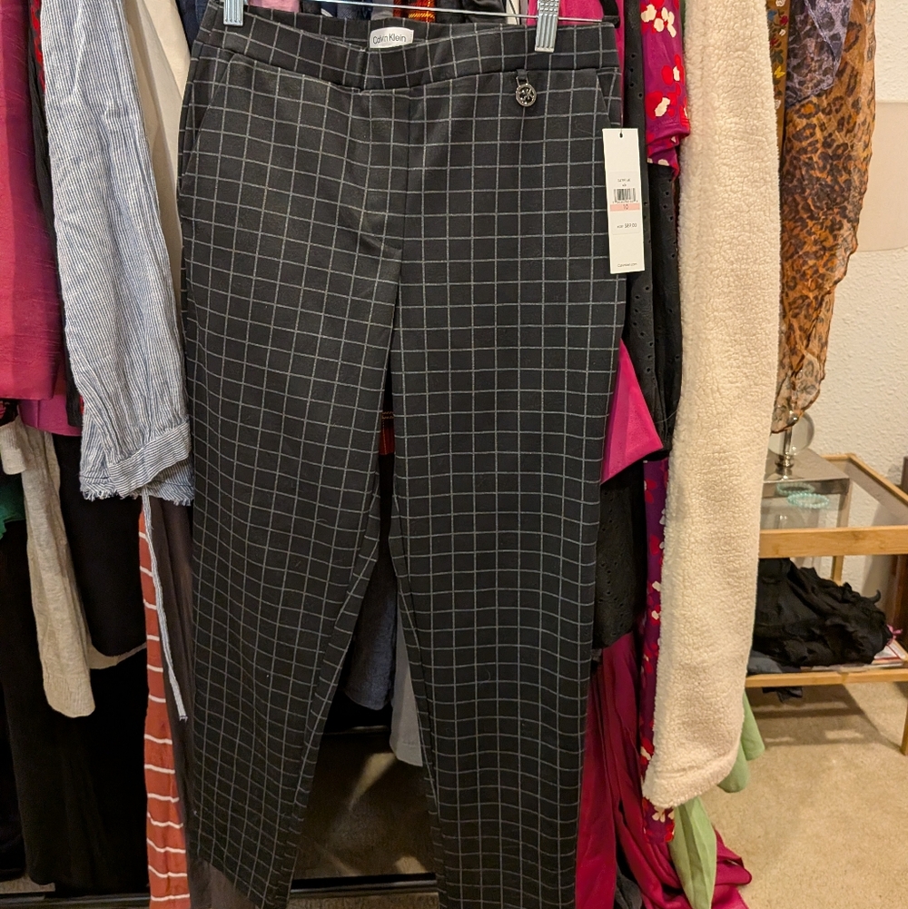 Calvin Klein Black Checkered Women's Dress Pants NWT - 10